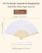 60 Pcs White Paper Hand Fans Foldable with 6 Colors Organza Bag - Image 2