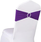 Spandex Purple Chair Sashes 100 Pack Wedding Chair Bows Bands Silver Buckle - Image 2
