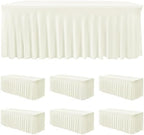 6 Pack Beige Spandex Table Covers 6ft Rectangle Ruffle Skirts for Party by HolidayIdeas