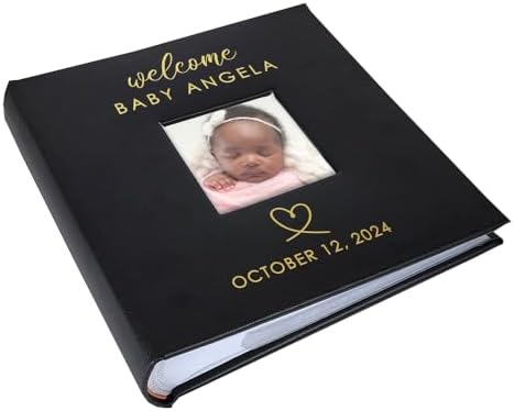 Personalized Photo Album, Custom Engraved Picture Album, Holds 200 4" x 6" Photos, Leatherette and Laser Engraved Scrapbook, Welcome Baby, Black by GiftsForYouNow