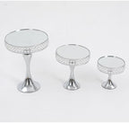 3pcs Round Mirror Cake Stands, Metal Cupcake Display Stand with Crystals, Dessert Pedestal Cupcakes Dessert Cheese Display Plates for Wedding Birthday Party for Baby Shower Home Decor - 15/11/8 Inch Tall (Silver) - Image 5