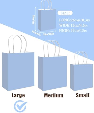 qiqee 100PCS Gift Bag with Handles Bulk Light Blue Paper Bags Multiple Uses (13''x5 x10 inch Large Size) - Image 4
