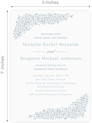 Canopy Street Personalized Dainty Floral Invitations / 25 Custom Modern Wedding Invites With White Envelopes / 5" x 7" Dusty Blue Botanical Anniversary Party Invite/Made In The USA - Image 5