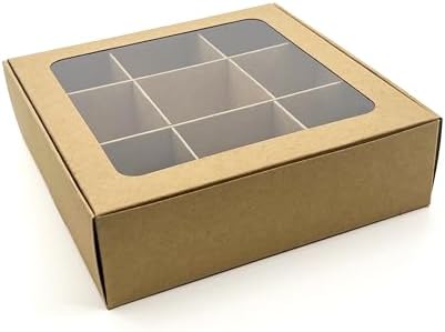 20-Ct Kraft Treat Boxes, 6.5x6.5x1.9in, Window & Dividers by GretelBaking