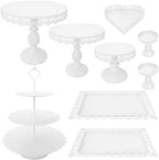 Set of 9 Cake Stands Metal Cupcake Stand Set Multiple Styles Candy Fruit Display Tower Dessert Plate Cake Serving Tray for Birthday Party Wedding Anniversary Baby Shower Engagement (White) by JALANCY