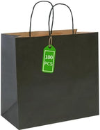 Large Black Kraft Paper Gift Bags with Handles, 13x7x13 Inch, 100Pack by PAICUIKE