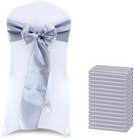 MDS® Pack of 100 Satin Chair Sashes for Wedding & Events – Light Silver by MDS