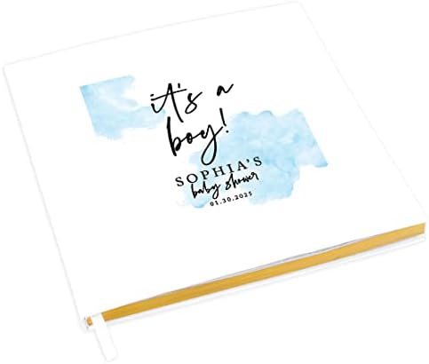 Andaz Press Personalized Baby Shower Guestbook with Gold Accents, Watercolor It's A Boy Custom Guestbook, Blue, White Guest Sign-In Registry, 120 Pages 8.5" Memories Book for DIY Scrapbook Photo Album by AndazPress