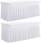 Spandex Tablecloth 8FT Rectangle Table Cover 2 Pack White Wrinkle-Free by Outpain