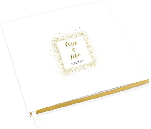 Andaz Press Personalized Wedding Guestbook with Gold Accents, Gold Confetti White Guest Sign in Guest Registry 120 Pages 8.5 X 8.5 Memories Book for DIY, Scrapbook, Photo Album by AndazPress