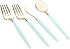 Luxe Party 128 Pieces Two Tone Plastic Disposable Cutlery | Forks-Spoons-Knives | Full Size | Chic Round | Mint and Gold - Image 2
