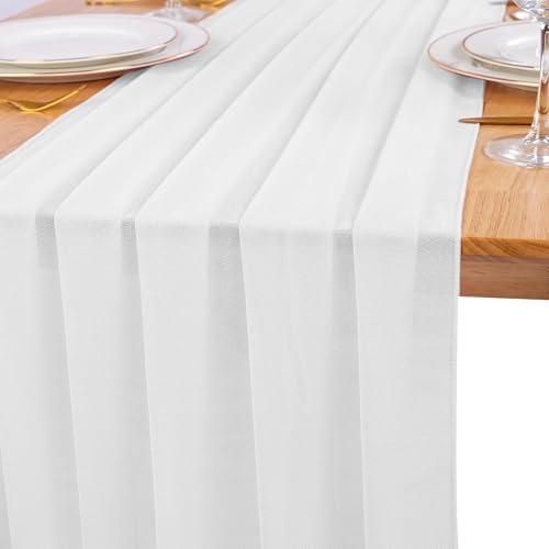 12 Pack White Table Runner 10ft Romantic Chiffon Table Runner for Wedding Baby Shower and Birthday Party Cake Table Decorations(120 x 12 in) - Image 4