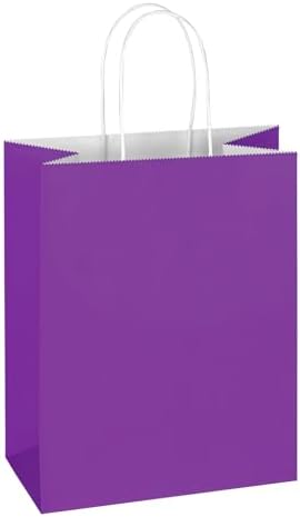 Mlyta 200 Pack 8x4.75x10 Inch Medium Purple Kraft Paper Gift Bags with Handles Bulk for Goodie Party Favor Brithday Grocery Shopping Business Wedding Retail Craft Treat To Go Return, Merchandise Sacks by Mlyta