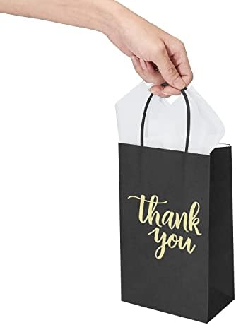 DjinnGlory 100 Pack Small Size Black Thank You Paper Gift Bags with Handles 9x5.5x3.15 Inch for Business Birthday Wedding Bridal Baby Shower Party Favors Goodies - Image 6
