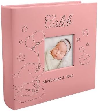 Personalized Baby Boy Photo Album with Name and Date – Custom Elephant Design Keepsake Memory Book for Newborn or Baby Shower by GiftsForYouNow