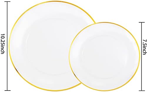 LIYH 60 Pcs Clear and Gold Plastic Plates Heavy Duty Clear Disposable Plates for Party Gold Plastic Plate for Wedding Birthday Include 30 Dinner 30 Dessert Plate - Image 3