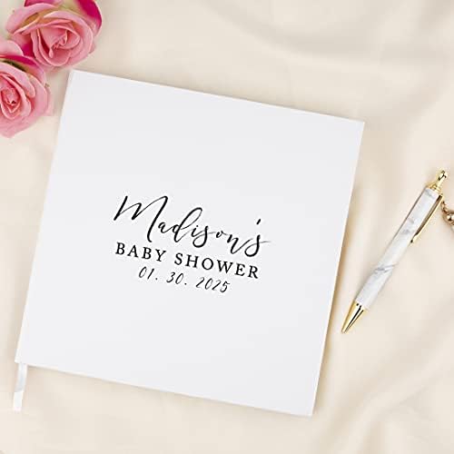 Andaz Press Personalized Baby Shower Guestbook with Gold Accents, Black Script Design Custom Name, Date, White Guest Sign in Registry 120 Pages 8.5 X 8.5 Memories Book for DIY, Scrapbook, Photo Album - Image 2