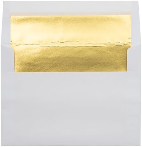 LUXPaper A7 Foil Lined Invitation Envelopes | Peel & Press | 5 1/4" x 7 1/4" | White w/Gold LUX Lining | 60lb. Text | 250 Qty - Image 2