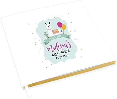 Andaz Press Personalized Baby Shower Guestbook with Gold Accents, Llama Theme Custom Name, Date, White Guest Sign in Registry 120 Pages 8.5 X 8.5 Memories Book for DIY, Scrapbook, Photo Album by AndazPress