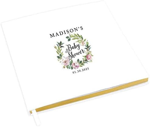 Andaz Press Personalized Baby Shower Guestbook with Gold Accents, Watercolor Pink Peonies Custom, White Guest Sign in Registry 120 Pages 8.5 X 8.5 Memories Book for DIY, Scrapbook, Photo Album by AndazPress