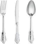N9R 300PCS Silver Plastic Silverware, Vintage Disposable Utensils & Cutlery by N9RTABLEWARE
