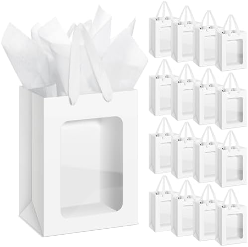 Zhanmai 36 Pcs Kraft Paper Gift Bags with Clear Window Handles, White by Zhanmai