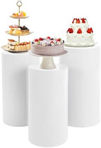 3 Pcs White Cylinder Pedestal Stand Covers, Round Cake Display Rack & Flower Cylindrical Pillars, Cake Stand Cover for Wedding, Birthday Party, Dessert Table & Baby Shower Decor by Unknown