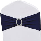 50 Pack Spandex Navy Blue Chair Sashes for Wedding Stretch Chair Bands with Buckles Universal Elastic Chair Ties Bows for Party Folding Chairs Celebration Ceremony Events Decorations by ZSJFMF