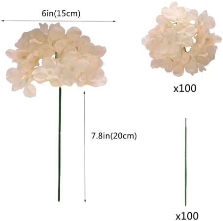 100PCS Artificial Hydrangea Flowers, Fake Flowers Silk Hydrangea Full Flowers Heads with Stems for Wedding Home Party Shop Baby Shower Decor (Apricot) - Image 2