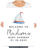 Andaz Press Personalized Large Canvas Baby Shower Welcome Sign, 16 x 20 Inches, Watercolor Sail Boat, Guestbook Alternative, Custom Baby Shower Sign, for Nautical Baby Shower, Baby Sprinkle Theme - Image 3