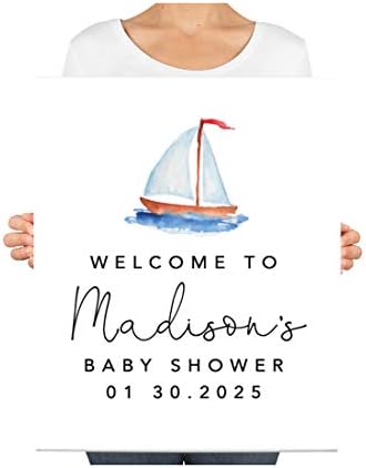 Andaz Press Personalized Large Canvas Baby Shower Welcome Sign, 16 x 20 Inches, Watercolor Sail Boat, Guestbook Alternative, Custom Baby Shower Sign, for Nautical Baby Shower, Baby Sprinkle Theme - Image 3