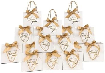 TKSBAG 100 Pack Small Thank You Gift Bags with Handles, 5.5''x 2.3''x4.7'' Mini White Gift Bags Bulk for Baby Shower, Birthday, Wedding, Party Favors, Fathers' Day by TKSBAG