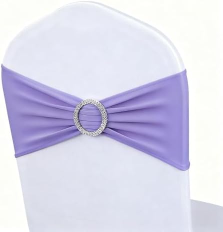 Lavender Chair Sashes 50 Pack, Spandex Chair Bands with Buckles for Wedding Party, Elastic Chairs Bows for Birthday Decoration by MAGTOWNE