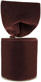 Meseey 4 Inch Wide Brown Velvet Wired Ribbon, 10 Yards Velvet Ribbon with Wire Edge for Christmas Tree, Wreaths, Gift Wrapping, Bows, Crafts, Wedding and Holiday Decorations by MeseeyRibbonBow