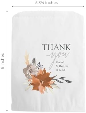 Personalized Indie Autumn Floral Thank You Treat Bags / 50 Custom Event Dessert Bags / 5 3/4" x 8" Indie Boho Floral Cookie Holder Wedding Anniversary Favor/Made In The USA - Image 5