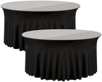 2 Pack Black Round Spandex Tablecloth 60 Inch, Wrinkle Free Stretch 120 Inch Fitted 5ft Black Table Cloths Round Table Covers with Ruffle Skirt for Graduation Wedding Party Banquet by Nobed+HHT