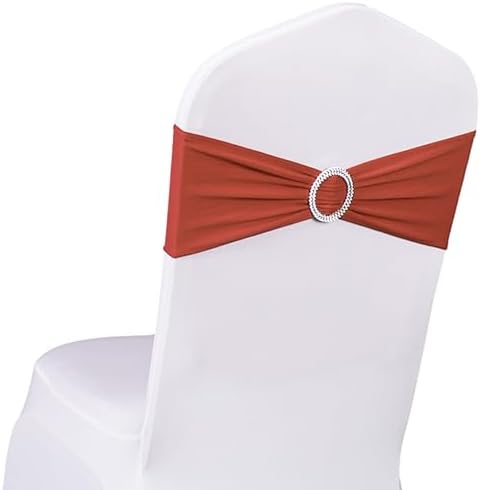 Pack of 50 Spandex Terracotta Chair Sashes Bows Elastic Chair Bands with Buckles for Wedding Reception Banquet Bridal Shower Halloween Decorations - Terracotta/Brick Red - Image 2