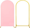 Metal Arch Stand and Cover Set,1 Pink Spandex Fitted Backdrop with 1 Gold Wedding Arched Stand Frame for Parties Birthday Baby Shower Bridal Banquet Decoration (6.6FT) by HAISIWLKJ