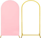Metal Arch Stand and Cover Set,1 Pink Spandex Fitted Backdrop with 1 Gold Wedding Arched Stand Frame for Parties Birthday Baby Shower Bridal Banquet Decoration (6.6FT) by HAISIWLKJ