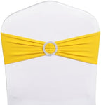 Pack of 50 Spandex Yellow Chair Sashes Bows, Chair Bands Silver Buckles by WENSINL