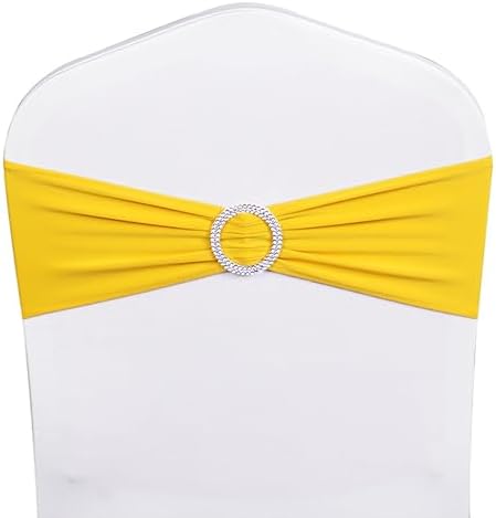 Pack of 50 Spandex Yellow Chair Sashes Bows, Chair Bands Silver Buckles by WENSINL
