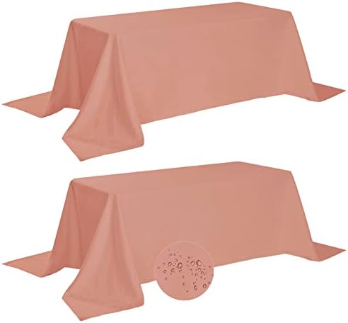 Fokitut 2 Pack Waterproof Rectangle Tablecloth, 90x156 Inch,Stain Resistant and Wrinkle Polyester Table Cloth, Fabric Table Cover for Kitchen Dining, Wedding, Party, Holiday Dinner-Dusty Pink by BalsaCircle