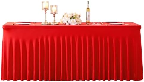Red Spandex Tablecloths for Rectangle Tables 6 Foot Red Stretch Table Cloth Rectangle 6ft Elastic Fitted Table Cover Fabric with Skirt for Wedding Baby Shower Graduation Birthday Party Banquet Buffet by Suppromo