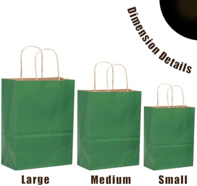 qiqee 100PCS Gift Bag with Handles Bulk Kraft Deep Green Paper Bags Assorted Sizes(33pcs Large 13",33pcs Medium 11",34pcs Small 8") - Image 4