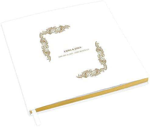 Andaz Press Personalized Wedding Guestbook with Gold Accents, Regal Scroll Design White Guest Sign in Guest Registry 120 Pages 8.5 X 8.5 Memories Book for DIY, Scrapbook, Photo Album by AndazPress