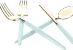 Luxe Party 128 Pieces Two Tone Plastic Disposable Cutlery | Forks-Spoons-Knives | Full Size | Chic Round | Mint and Gold - Image 4