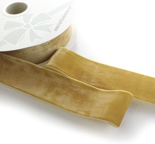 2" Velvet Ribbon Single Sided Soft Plush Luxury Craft Trim for Hair Bows Sewing Gift Wrapping Decorations Floral Arrangements and DIY Projects (Antique Gold, 25 Yards) - Image 3