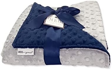 MEG Original Navy Blue & Silver Gray Minky Dot Baby Blanket 601 - Image 2