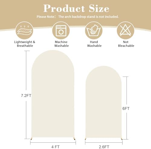 Beige Arch Backdrop Cover for Wedding, 7.2FT 6FT Set of 2 Stretchy Spandex Fitted Arch Stand Cover for Baby Shower, Birthday Party Decor, Chiara Backdrop Cover with Double-Sided Design - Image 6