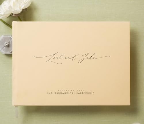 MUUJEE Personalized Guestbook in Butter - Premium Custom Modern Guest Book for Wedding Reception, Birthday Party or Events w/Bookmark Blank Pages for Signing 11.5 x 8.5 inches - Image 2